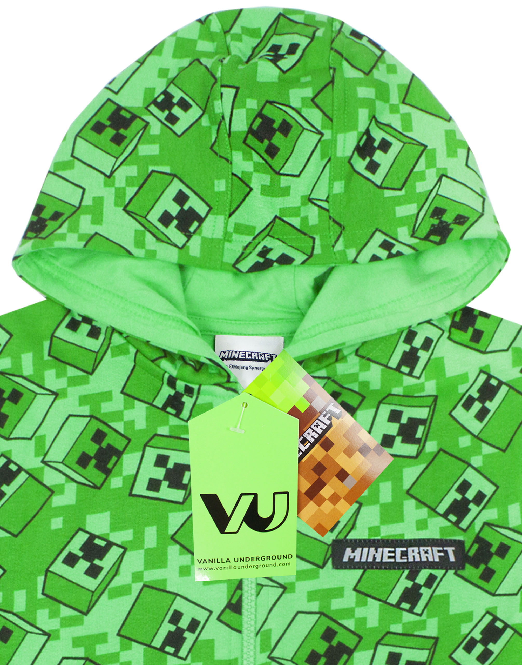 Minecraft Creeper All Over Print Boys Green Zip Up Hoodie Kids Hooded
